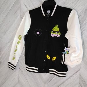 Dr Seuss Women's "Grinch"Themed Hybrid Fleece Varsity Jacket Sz: US XS